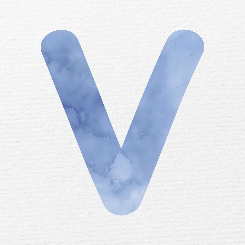 Letter V in blue watercolor alphabet illustration