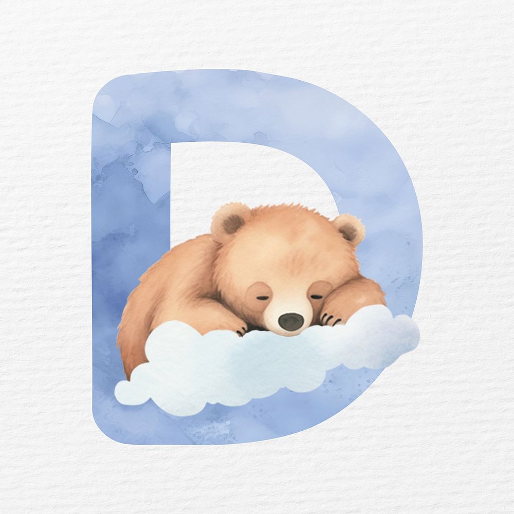 Letter D in blue watercolor alphabet illustration