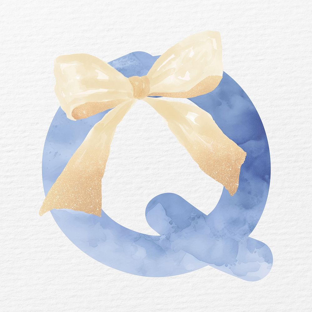 Letter Q in blue watercolor alphabet illustration