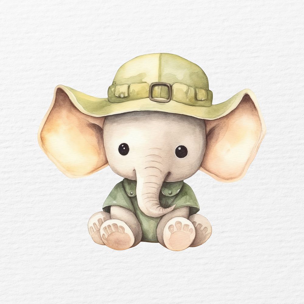 Elephant explorer watercolor animal character illustration