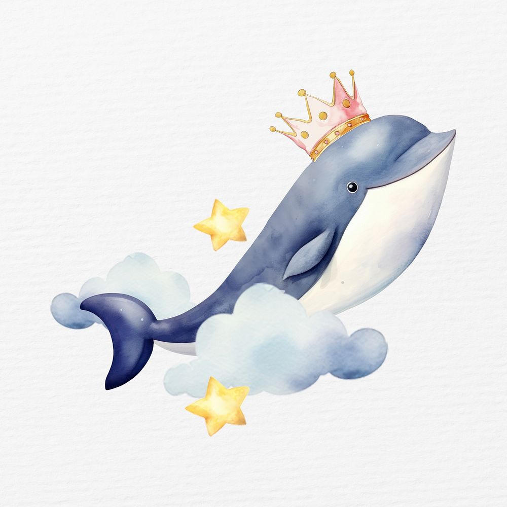 Whale watercolor animal character illustration