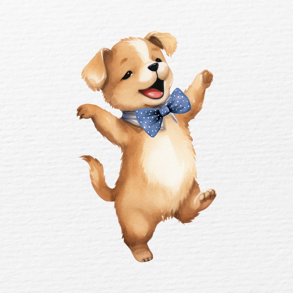 Dancing dog watercolor animal character illustration