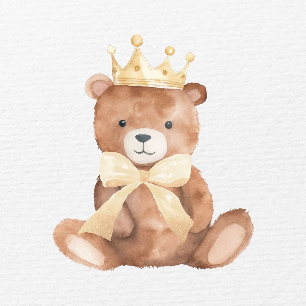 Crowned bear watercolor animal character illustration