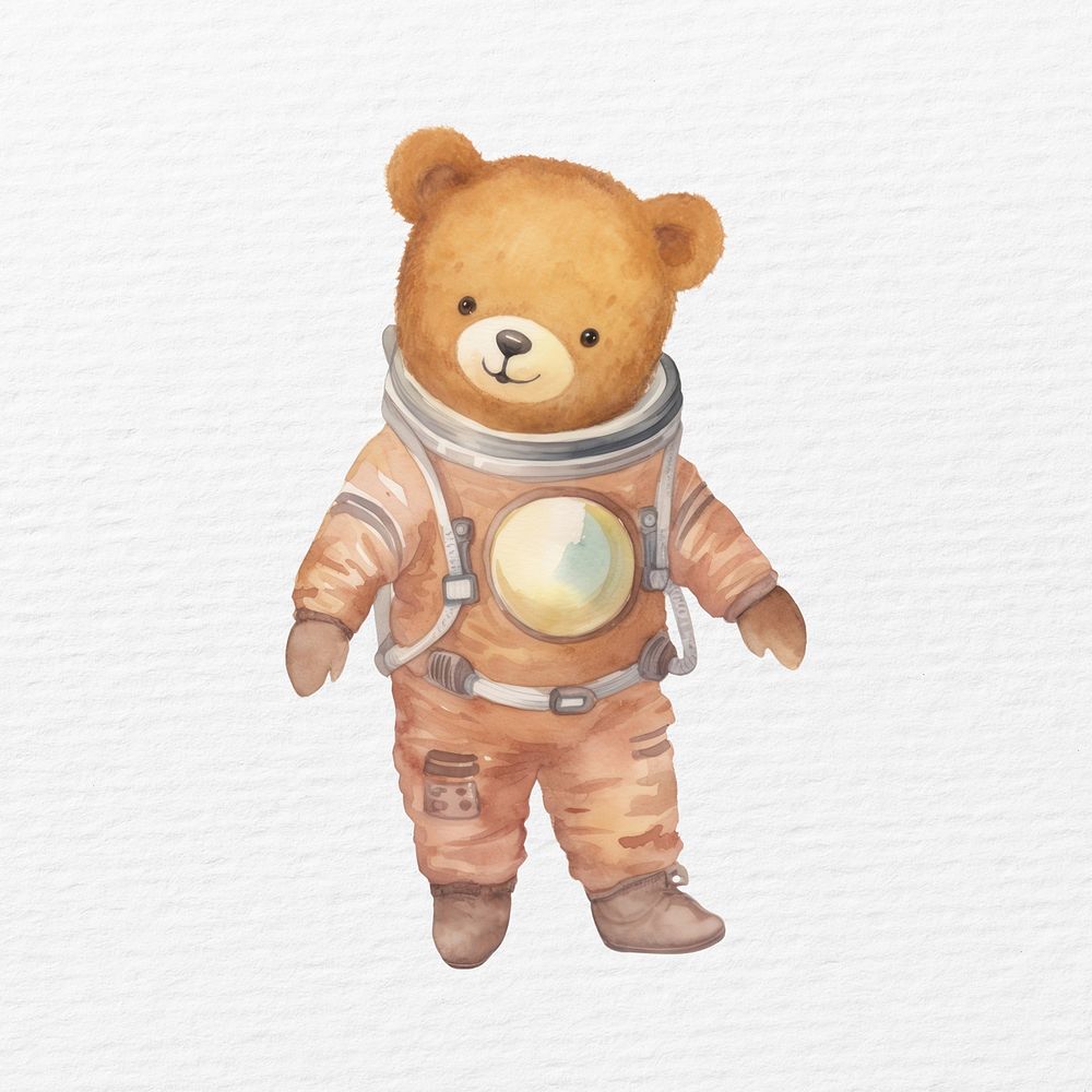Bear astronaut watercolor animal character illustration