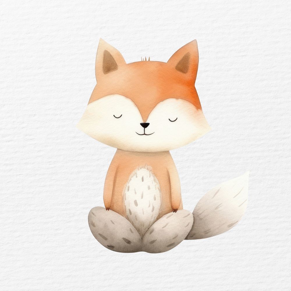 Meditating fox watercolor animal character illustration