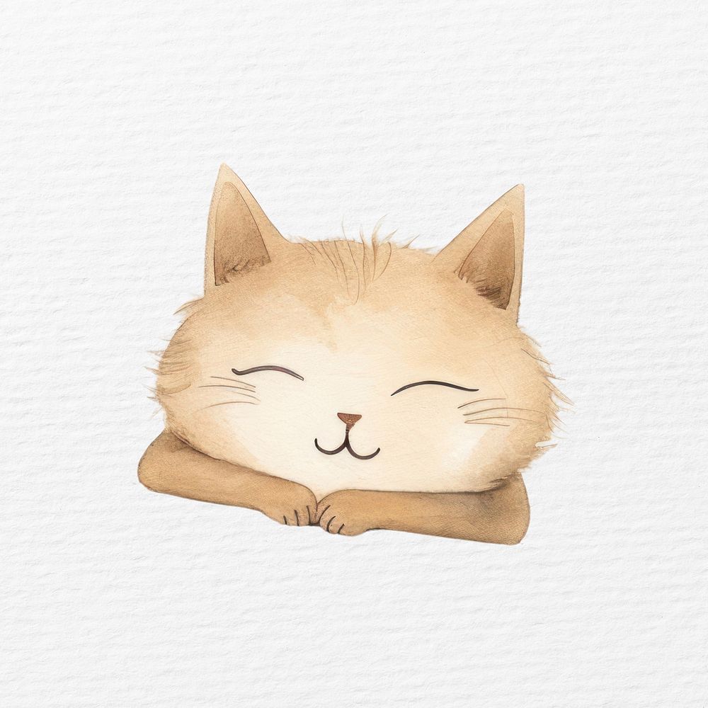 Sleeping cat watercolor animal character illustration