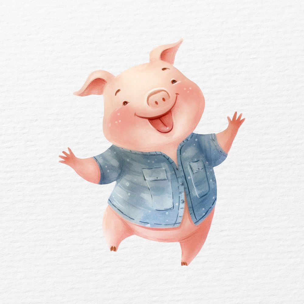 Happy pig watercolor animal character illustration