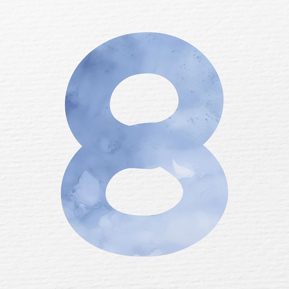 Number 8 in blue watercolor illustration