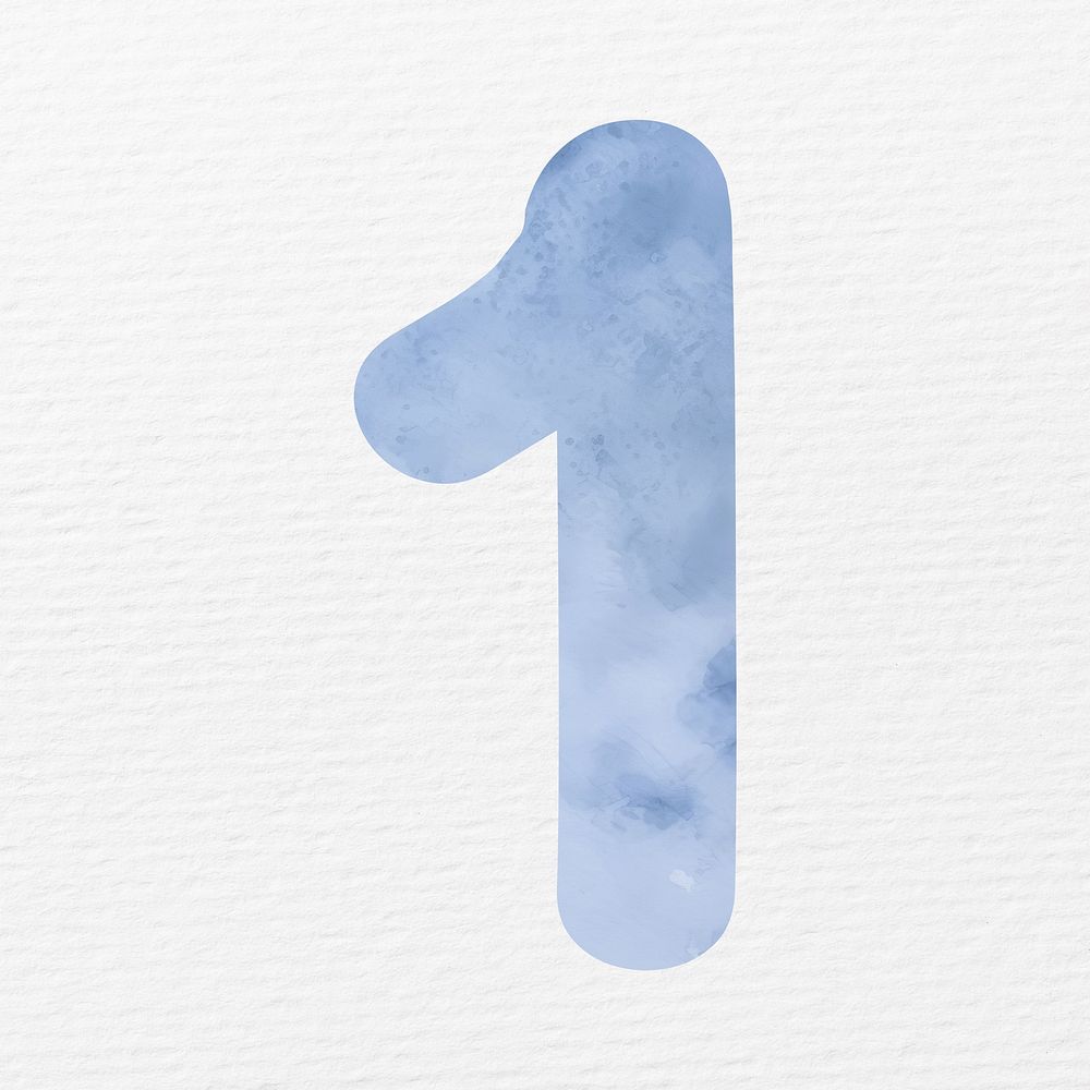 Number one in blue watercolor illustration