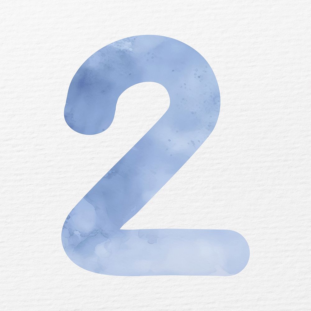 Number 2 in blue watercolor illustration