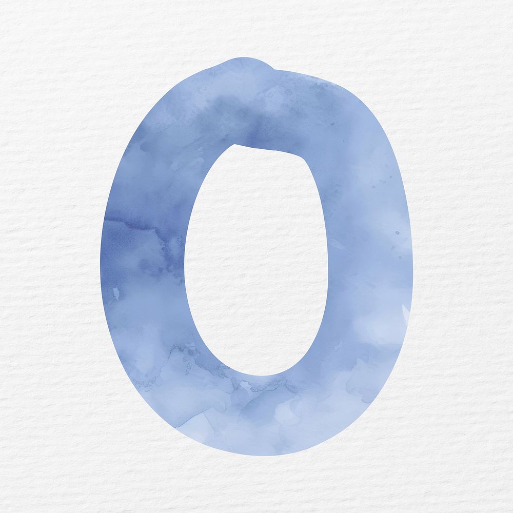 Number zero in blue watercolor illustration