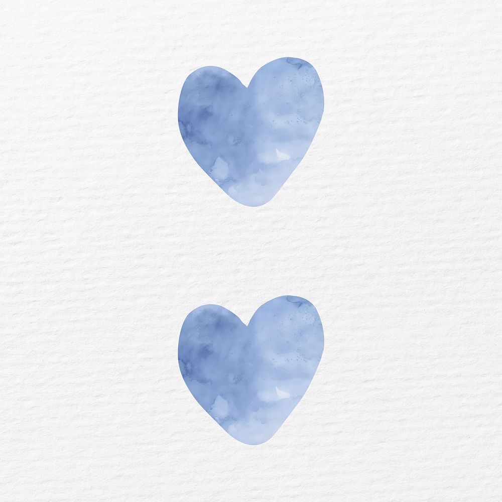 Two heart sign in blue watercolor illustration