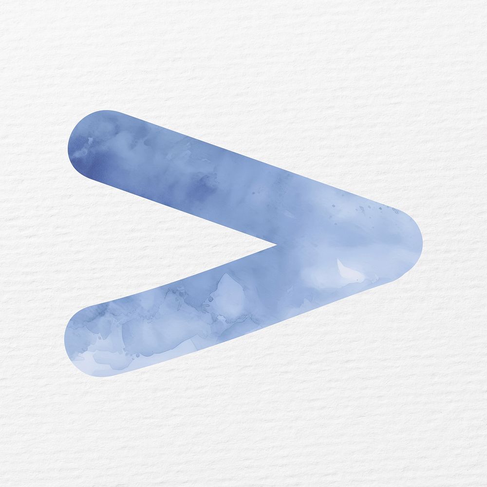 Greater than sign in blue watercolor illustration