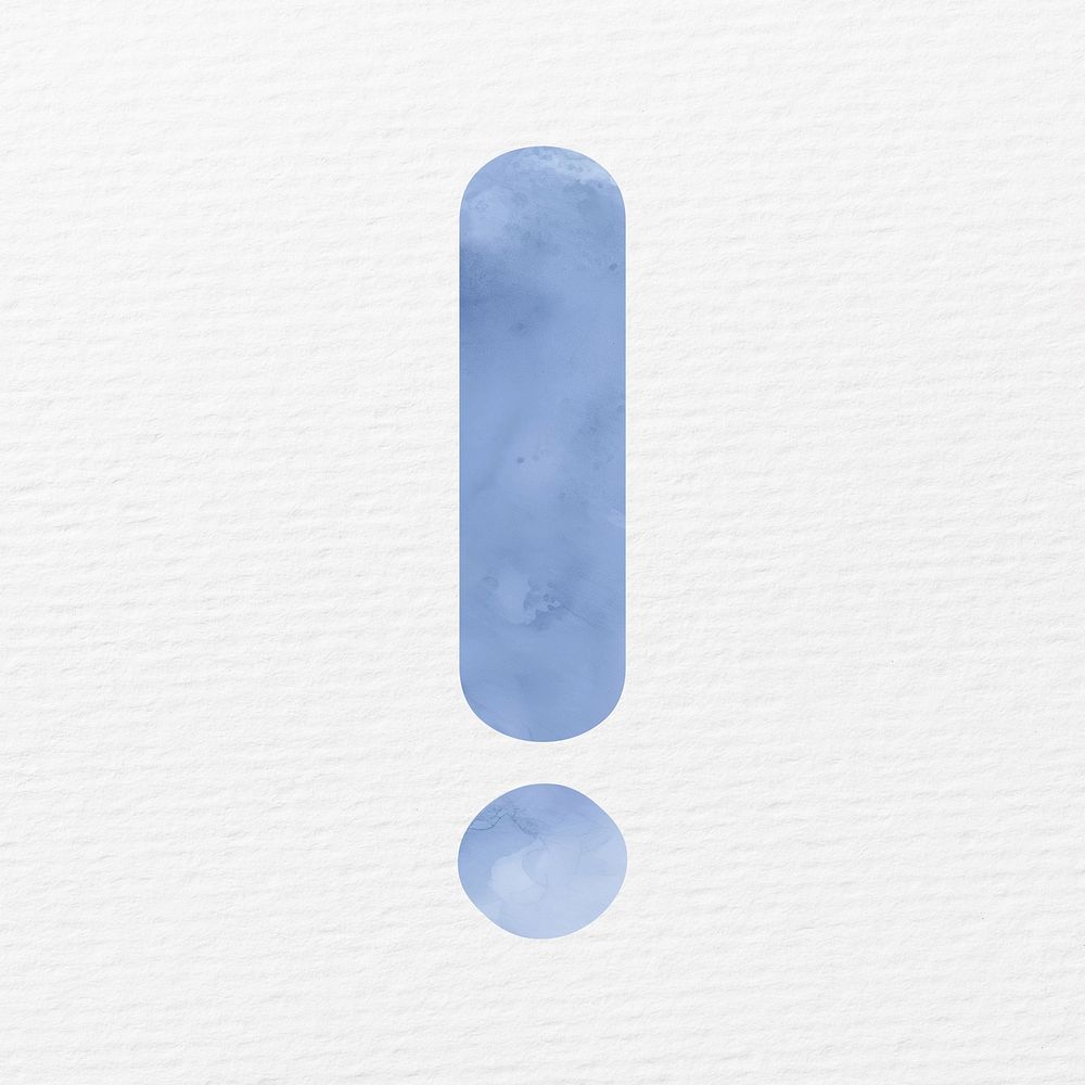 Exclamation mark sign in blue watercolor illustration