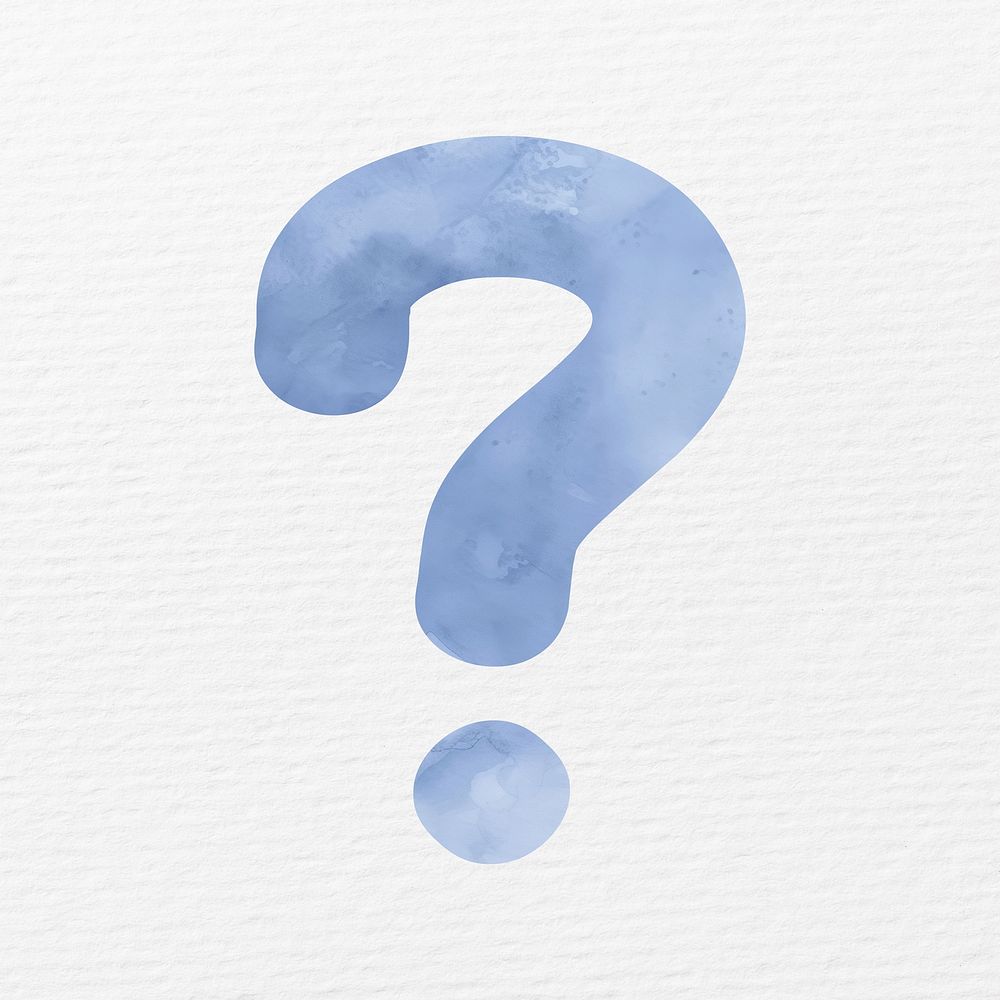Question mark sign in blue watercolor illustration