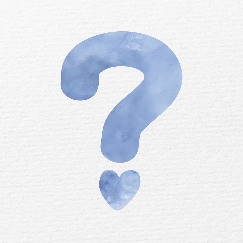 Question mark sign in blue watercolor illustration