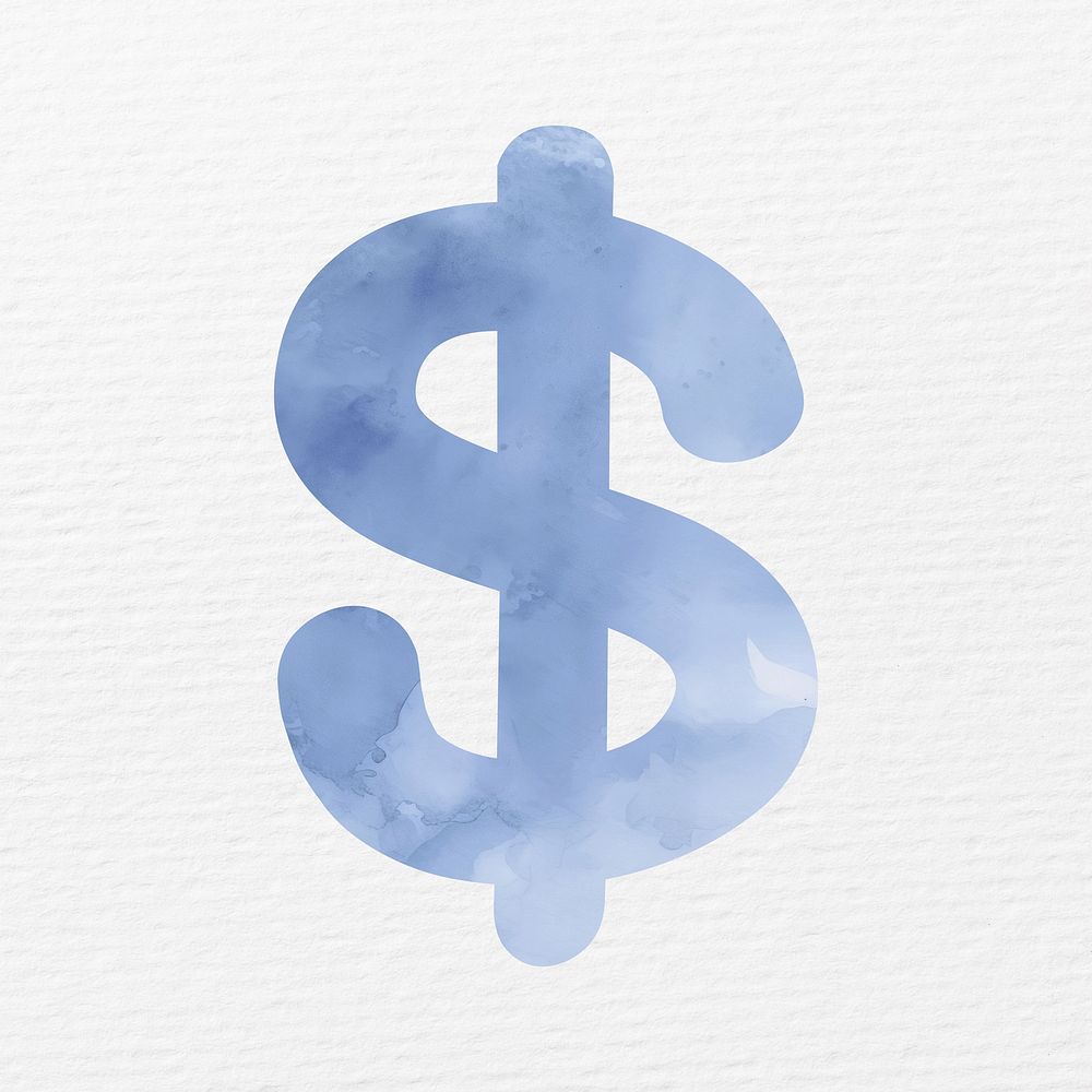 Dollar sign in blue watercolor illustration