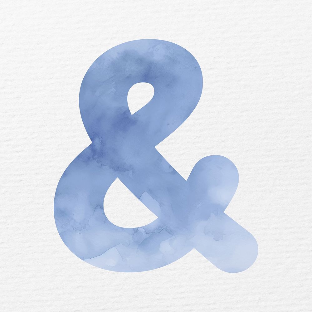 Ampersand sign in blue watercolor illustration