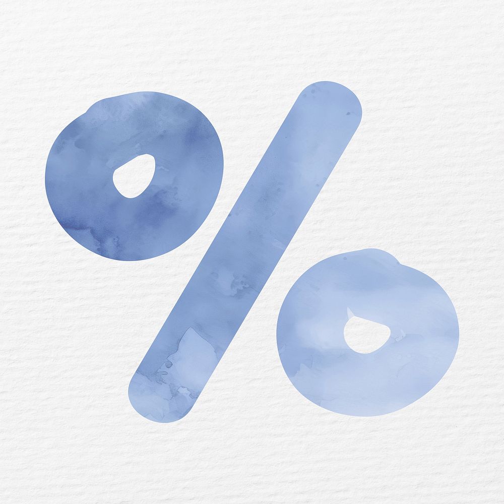 Percentage sign in blue watercolor illustration