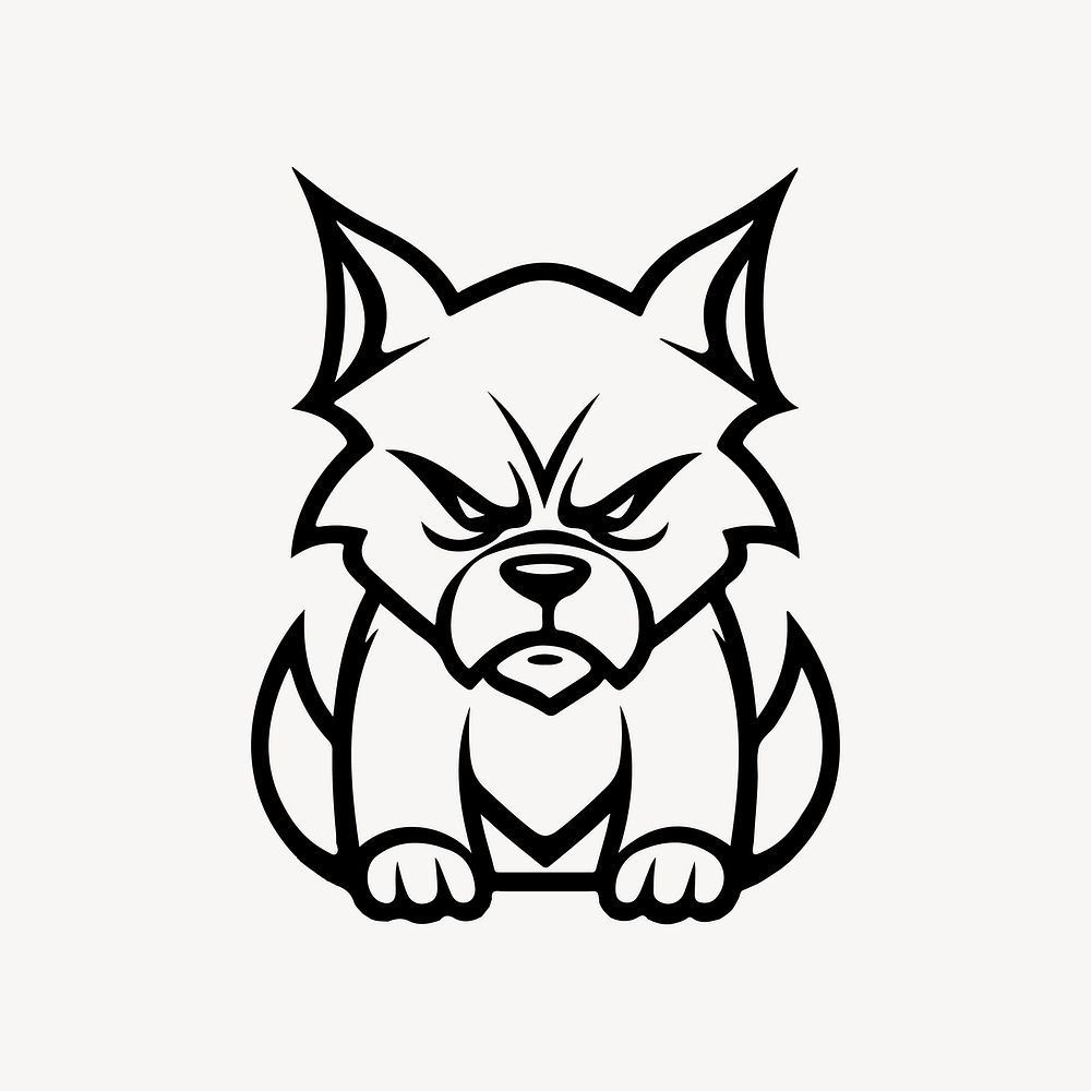 Grumpy dog animal line art illustration