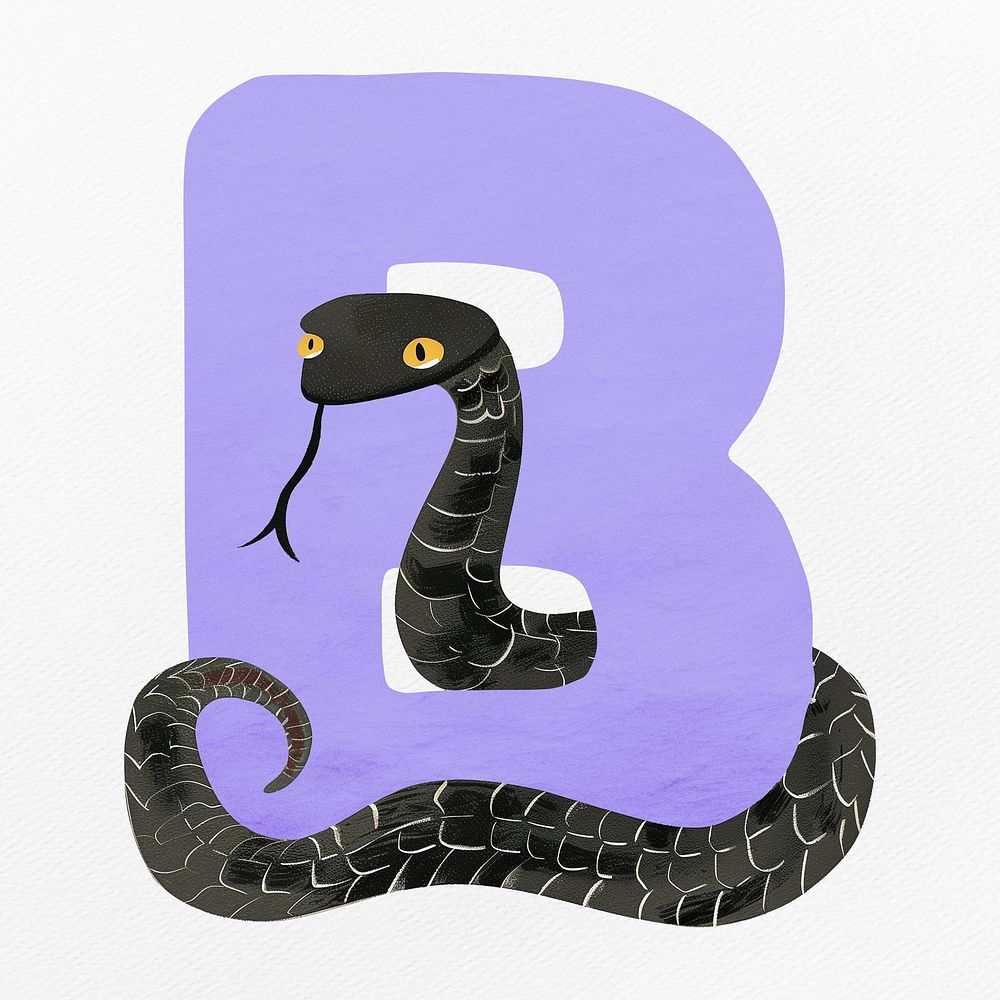 Purple letter B with animal character illustration