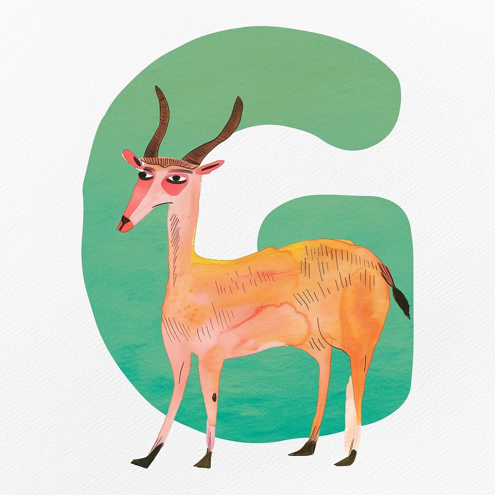 Green letter G with animal character illustration