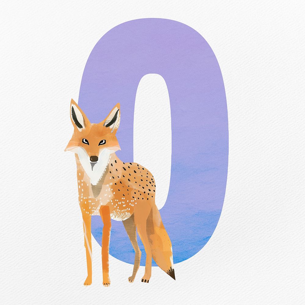 Number 0  with animal character illustration