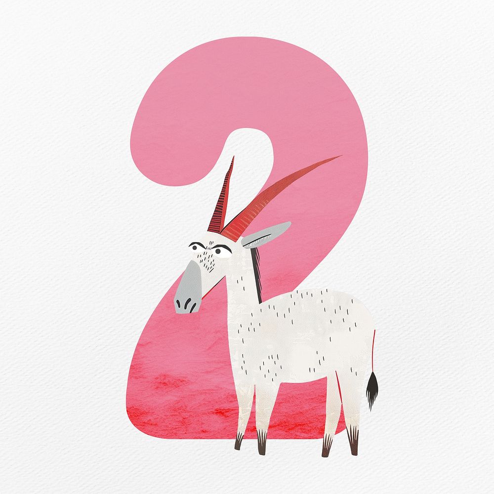 Number 2  with animal character illustration