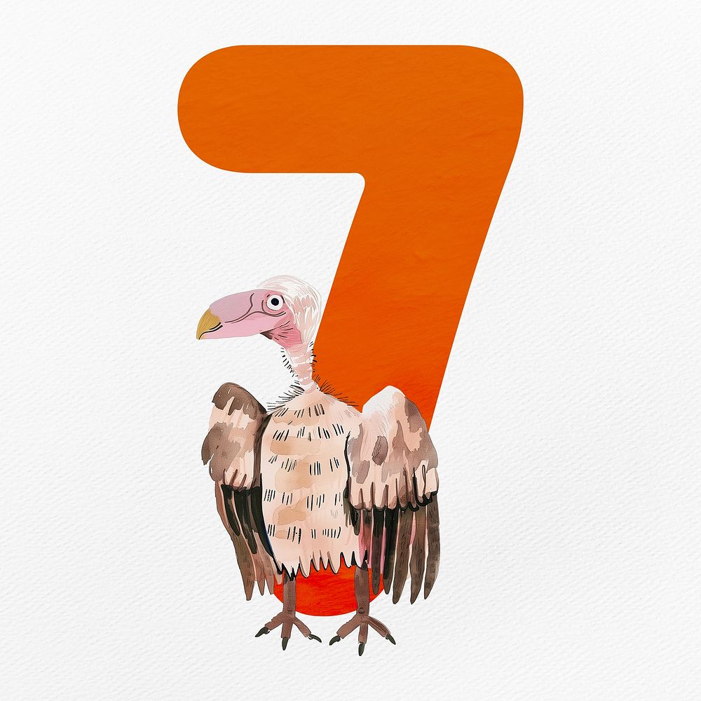 Number 7  with animal character illustration