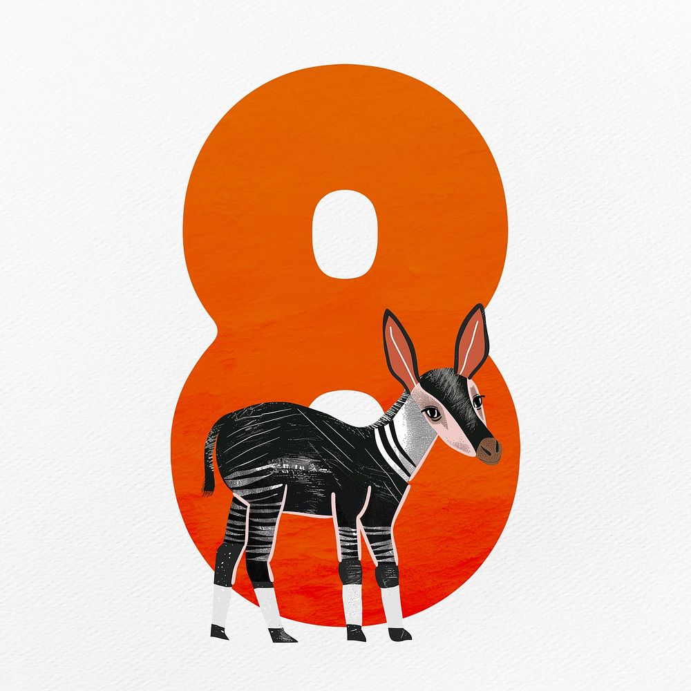 Number 8  with animal character illustration