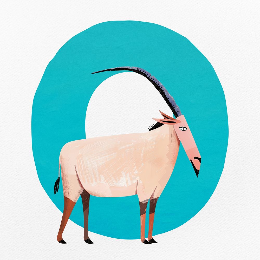 Blue letter O with animal character illustration
