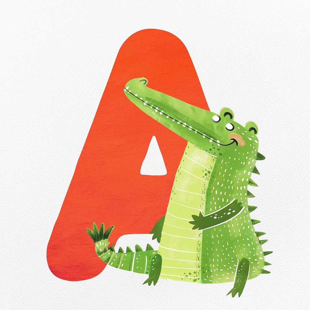 Red letter A with animal character illustration