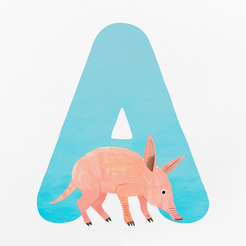 Blue letter A with animal character illustration
