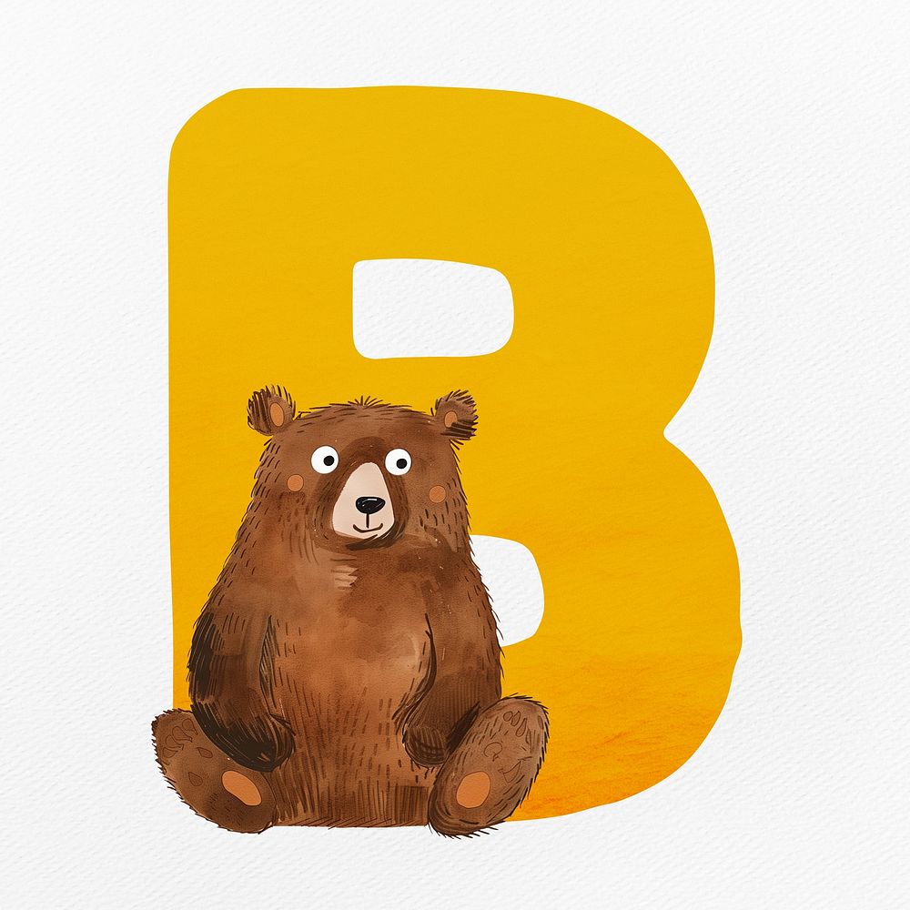 Yellow letter B with animal character illustration