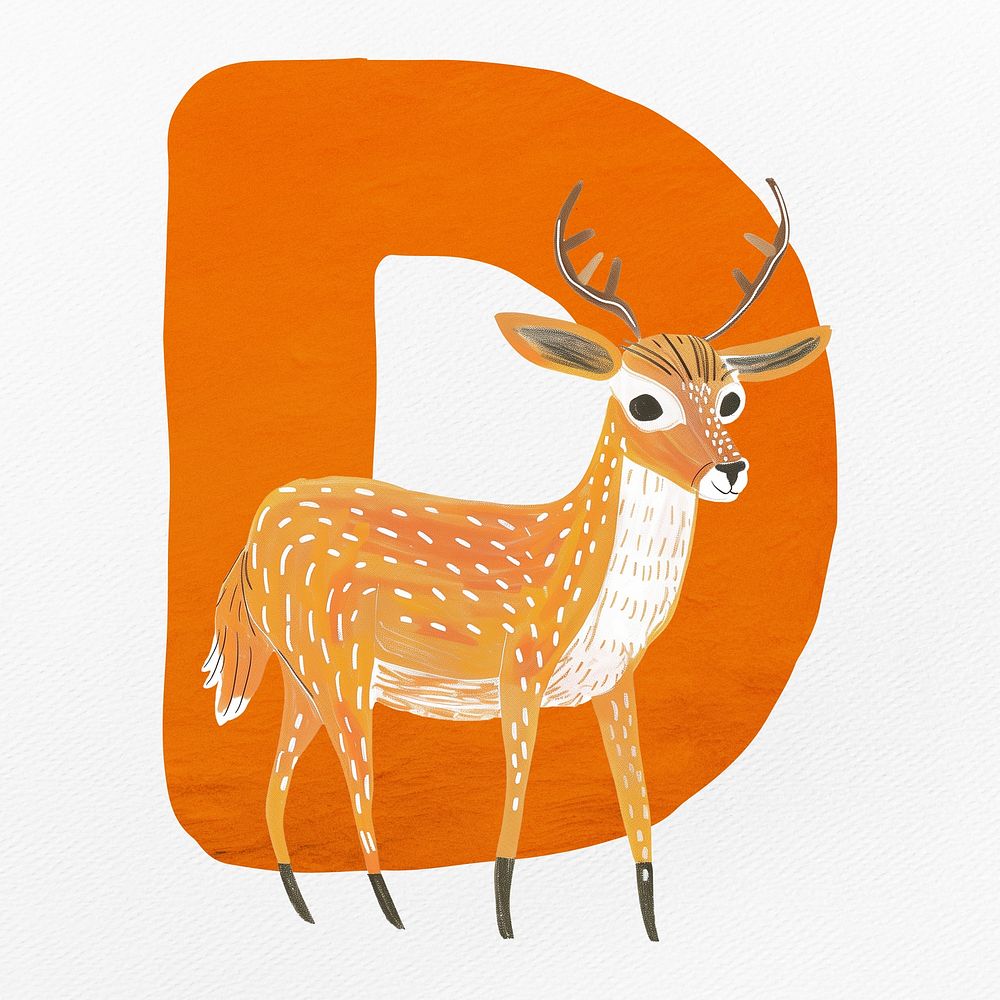 Orange letter D with animal character illustration