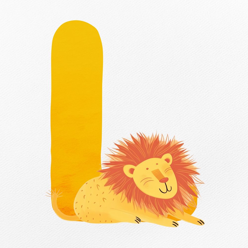 Yellow letter L with animal character illustration