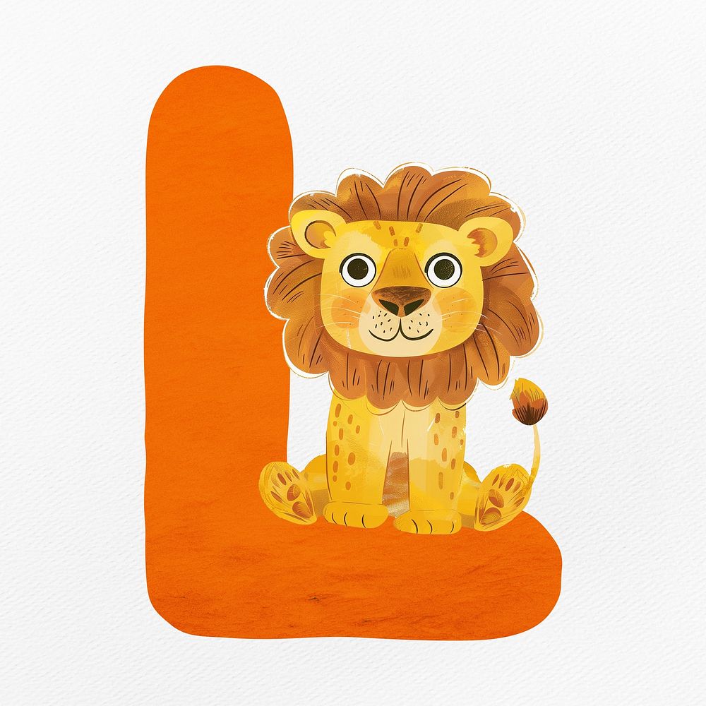 Orange letter L with animal character illustration