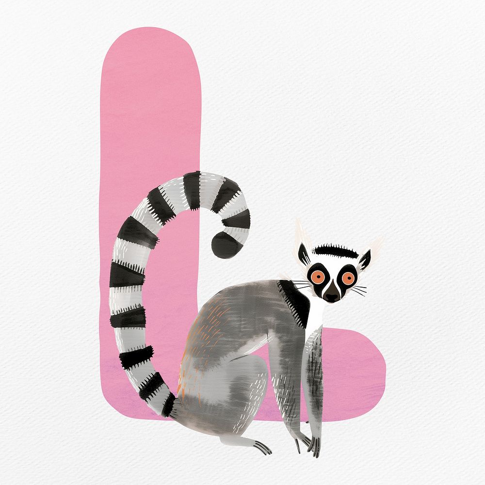 Pink letter L with animal character illustration