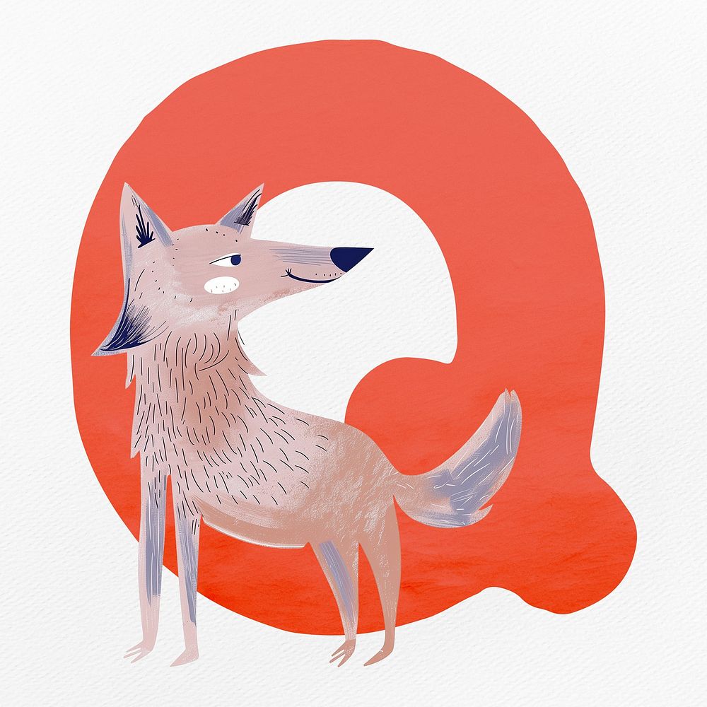 Red letter Q with animal character illustration