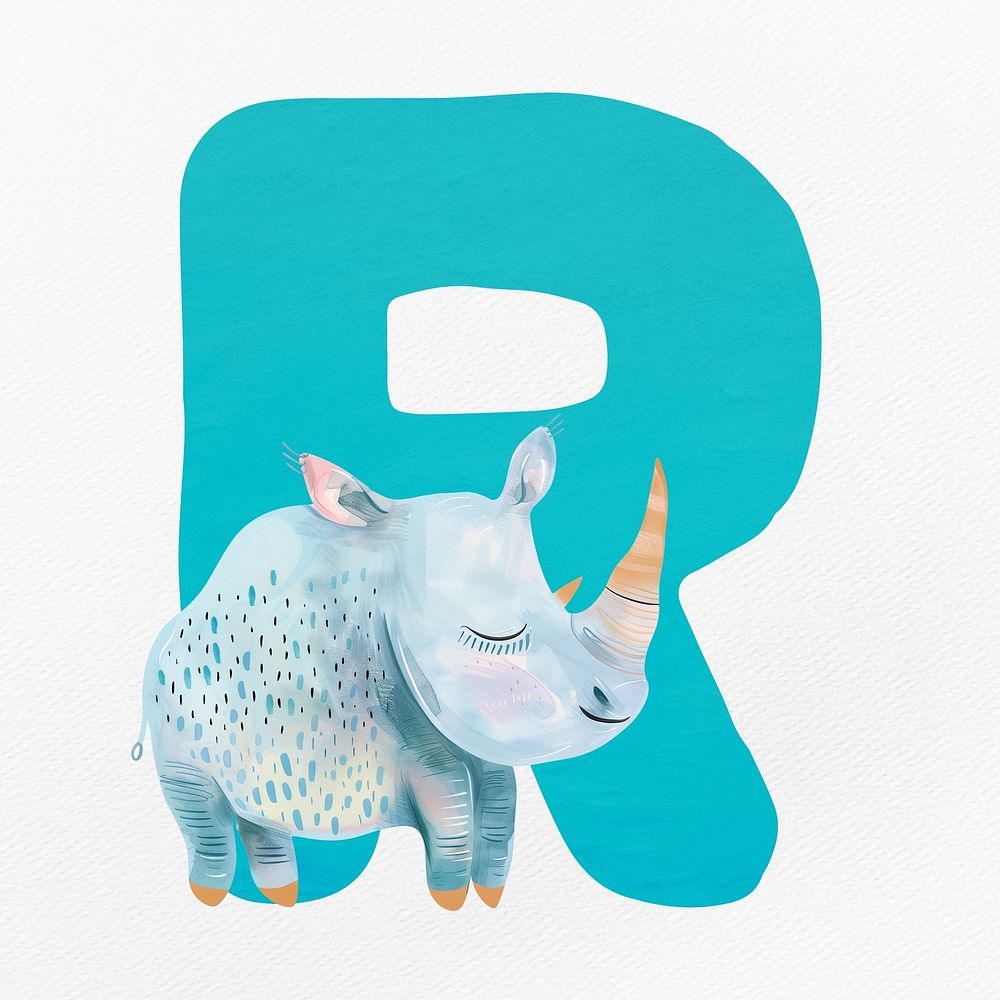 Blue letter R with animal character illustration