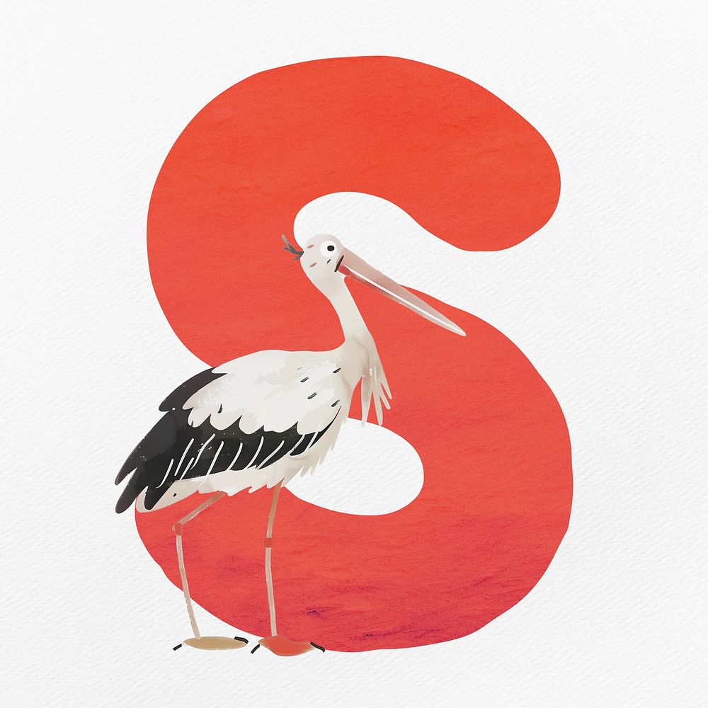 Red letter S with animal character illustration