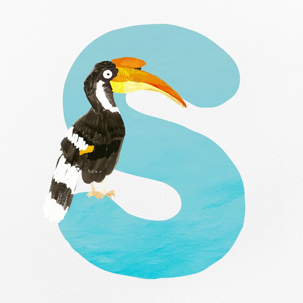 Blue letter S with animal character illustration