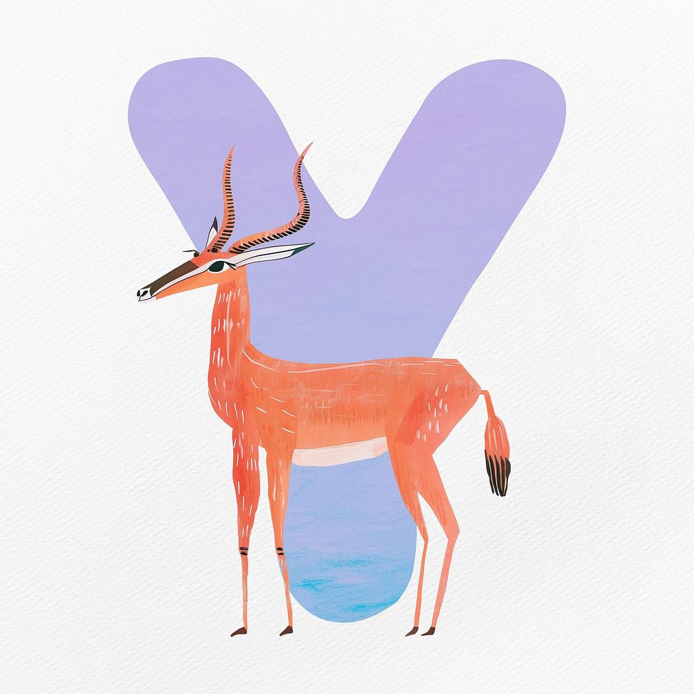 Purple letter Y with animal character illustration