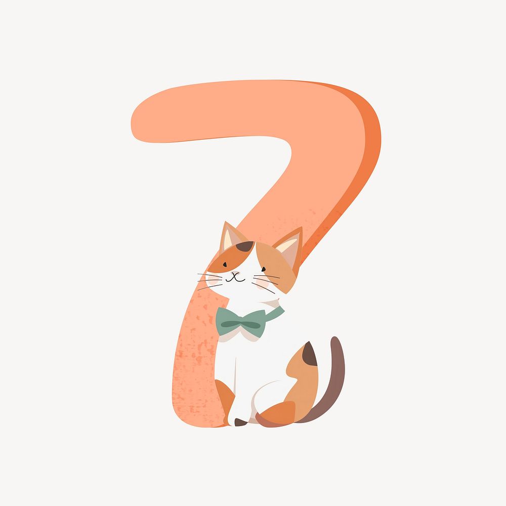 Number 7 with cat character illustration