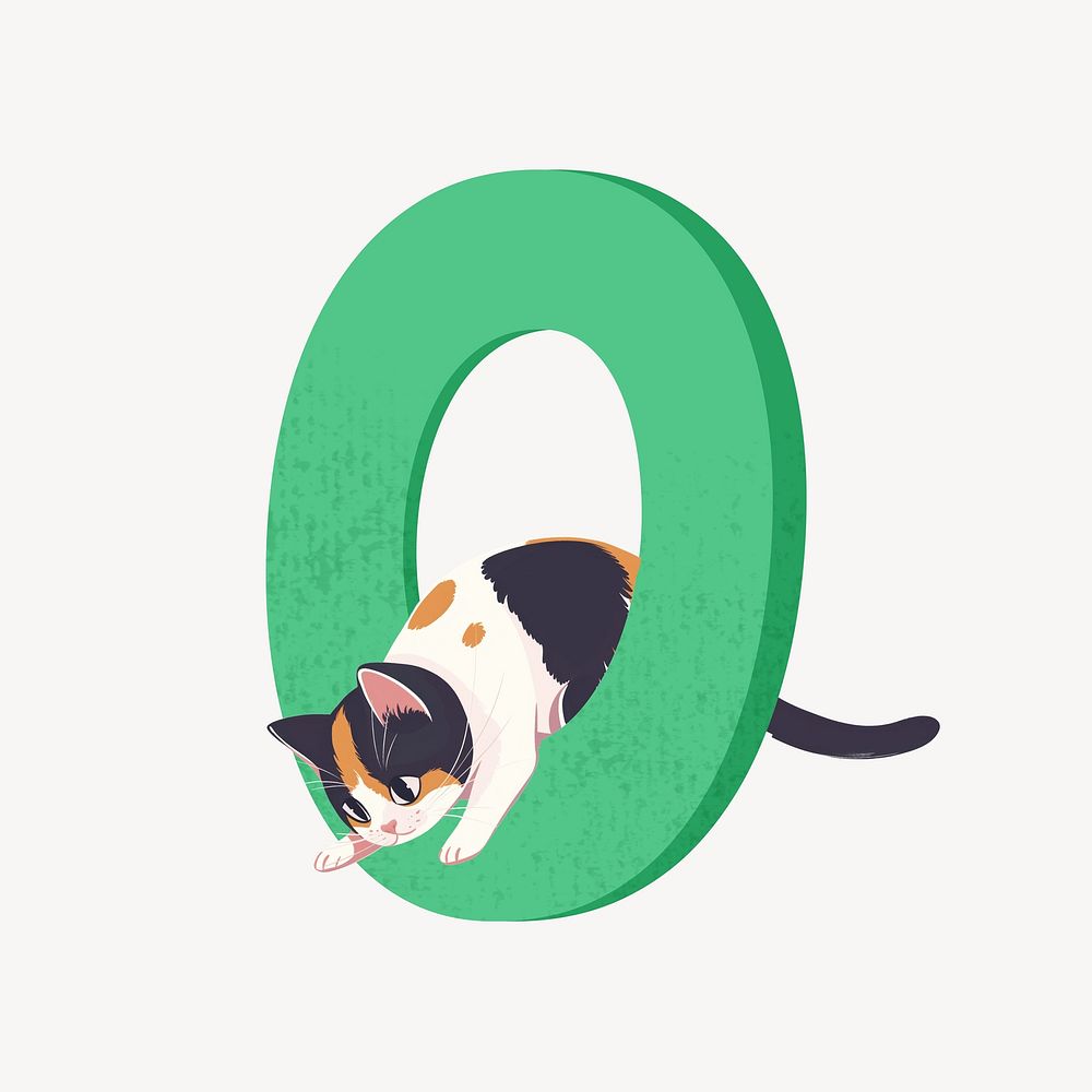 Number 0 with cat character illustration