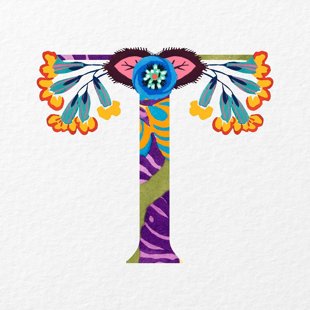 Letter T in Seguy Papillons art alphabet illustration
