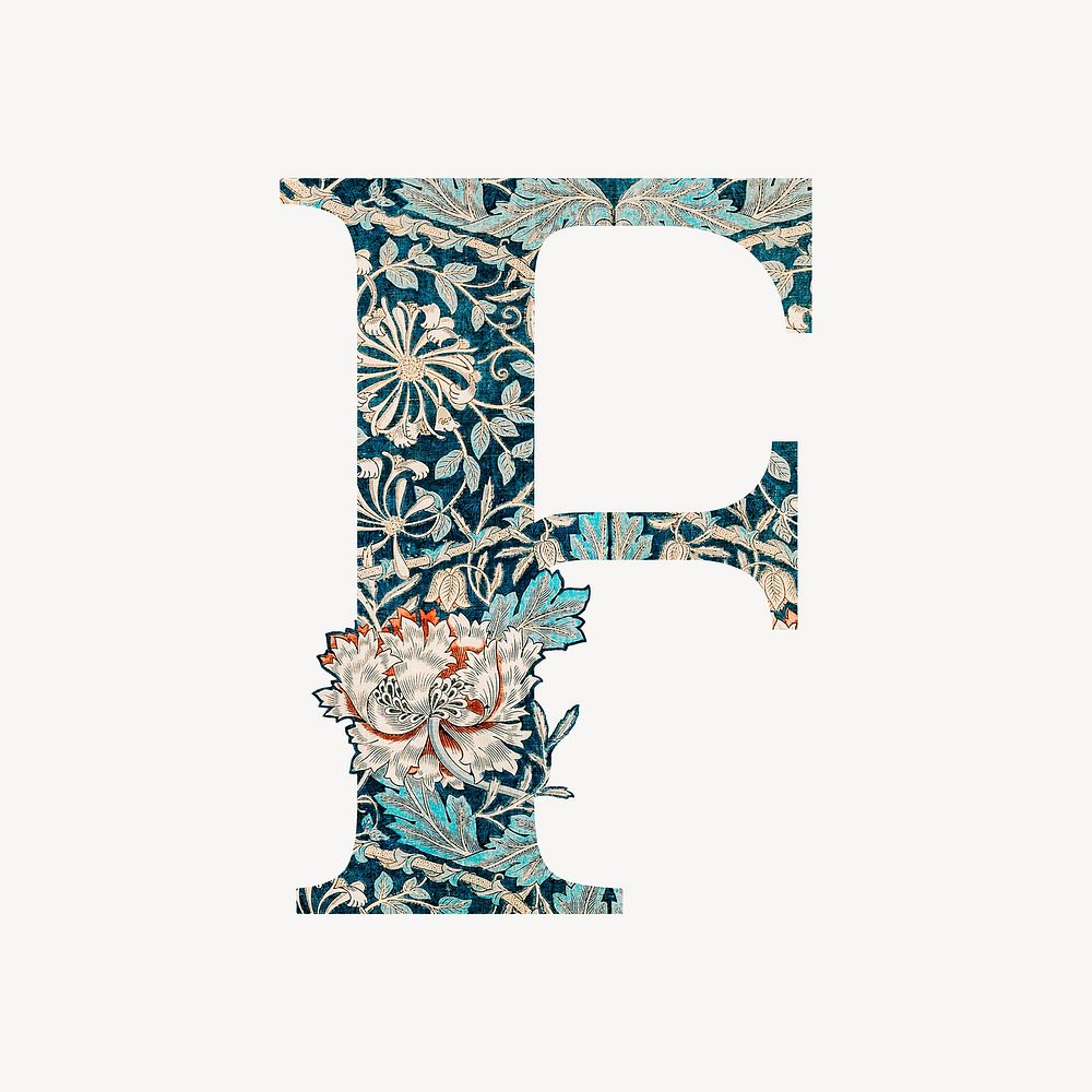 Letter F botanical pattern font, inspired by William Morris