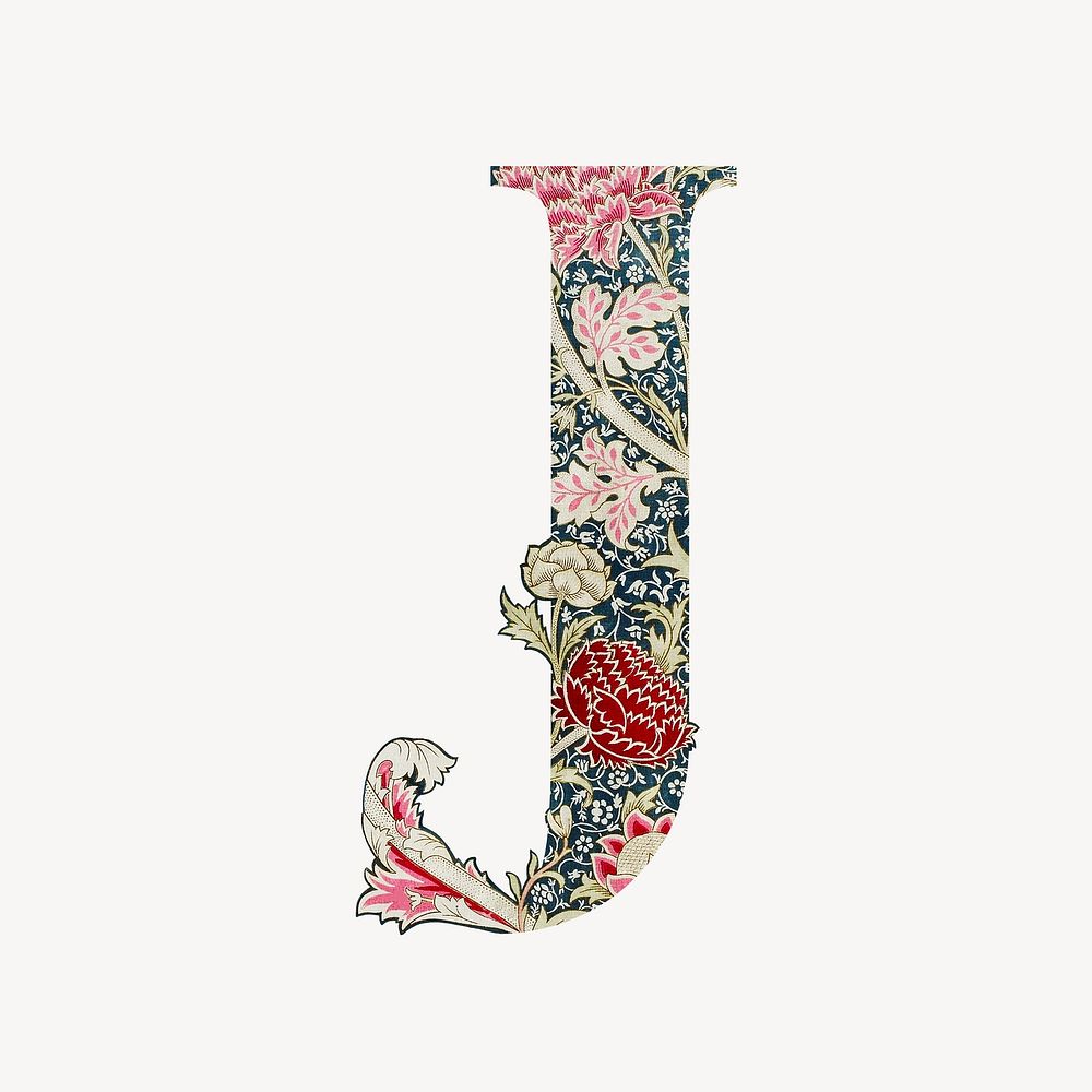 Letter J botanical pattern font, inspired by William Morris