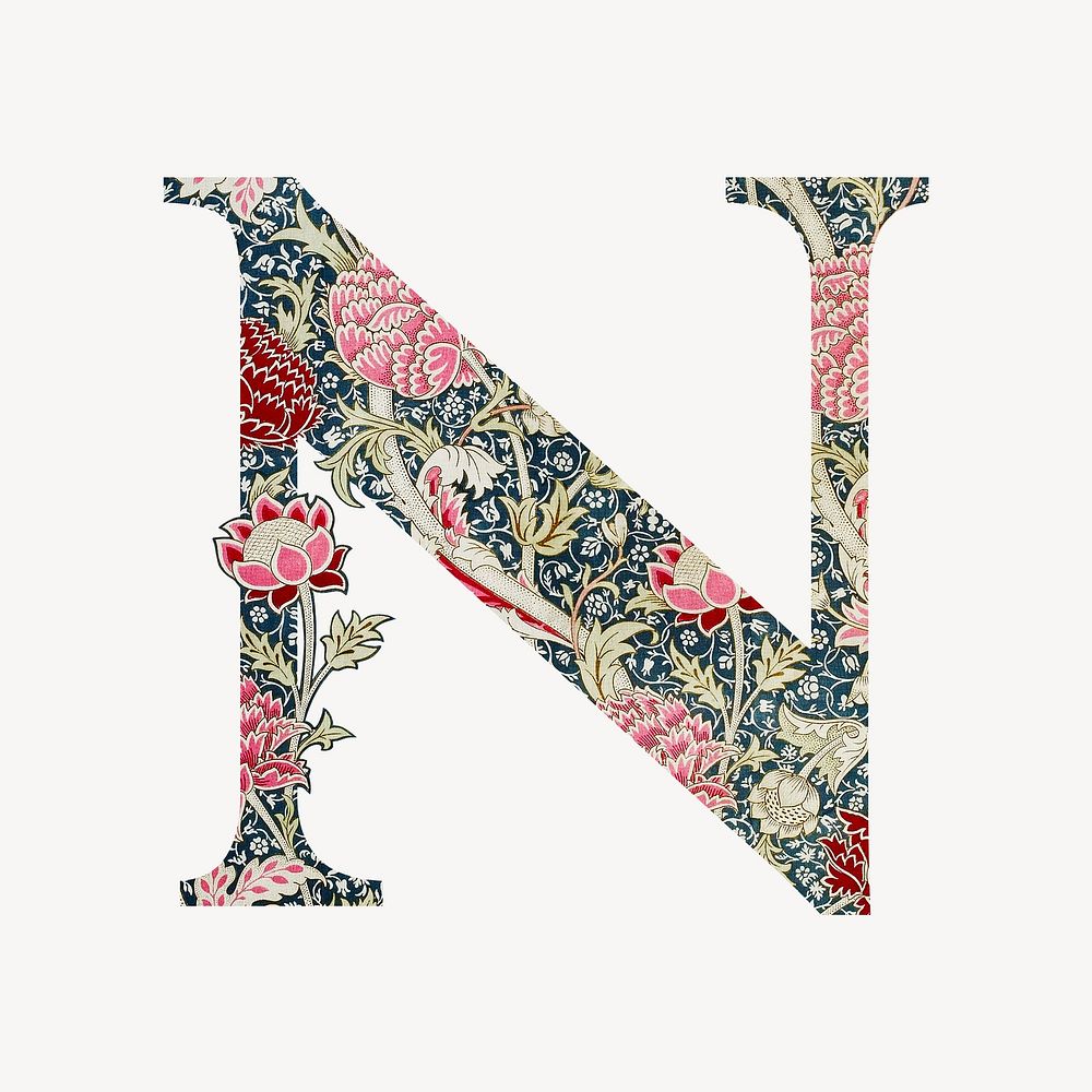 Letter N botanical pattern font, inspired by William Morris