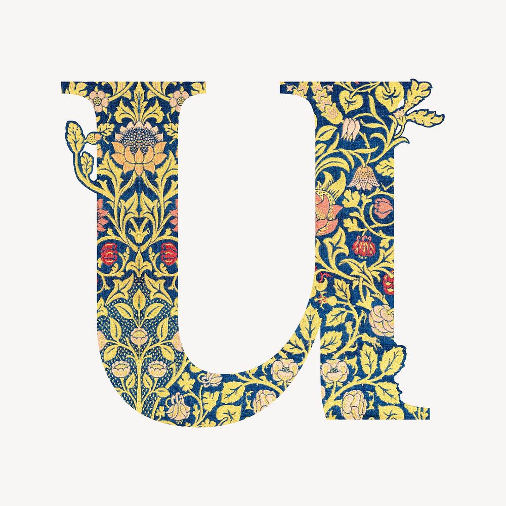 Letter U botanical pattern font, inspired by William Morris